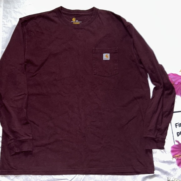 SOLD OUT Carhartt burgundy men tee long sleeve 2 XL - Picture 1 of 5